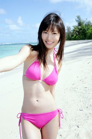 Asian in pink bikini