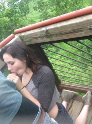 Amateur brunette outside sucking on dick