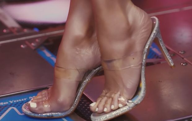 Bright pedi & hot heels.