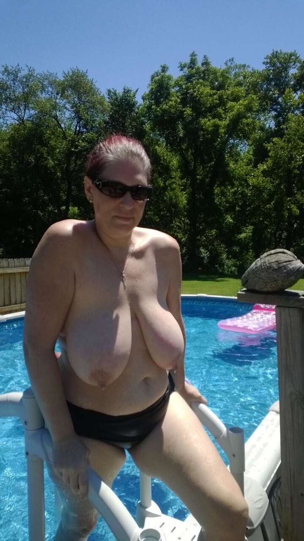 Fat Kim topless at the neighborhood pool party