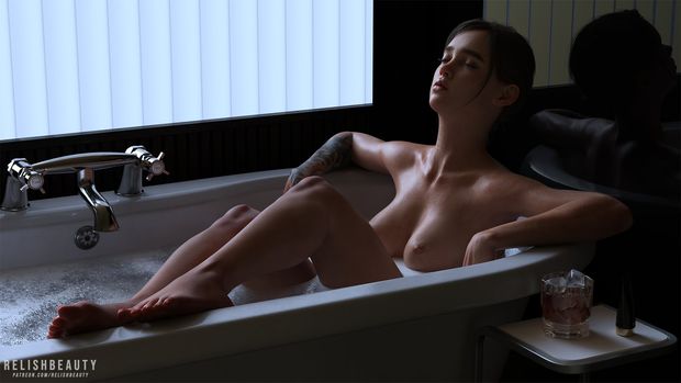 Ellie in the bathtub.