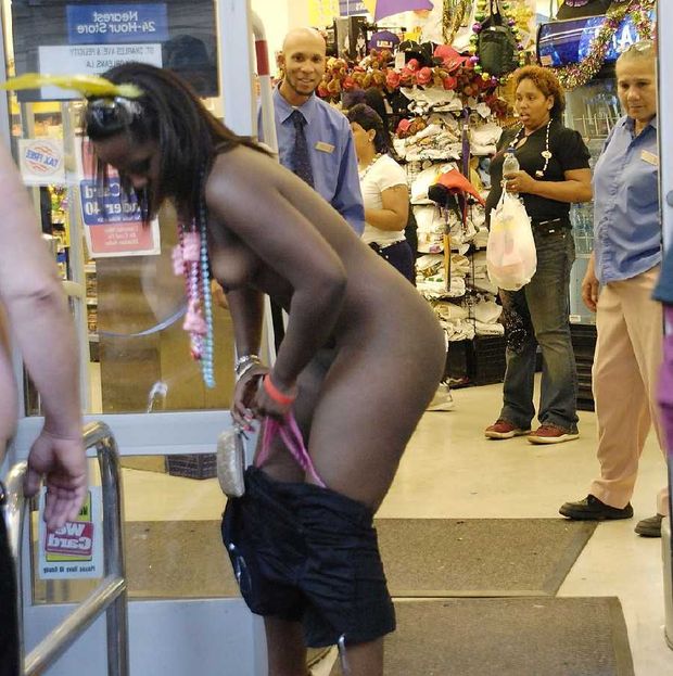 black woman naked in public store