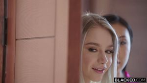 Blonde white woman corrupts innocent Asian with BBC