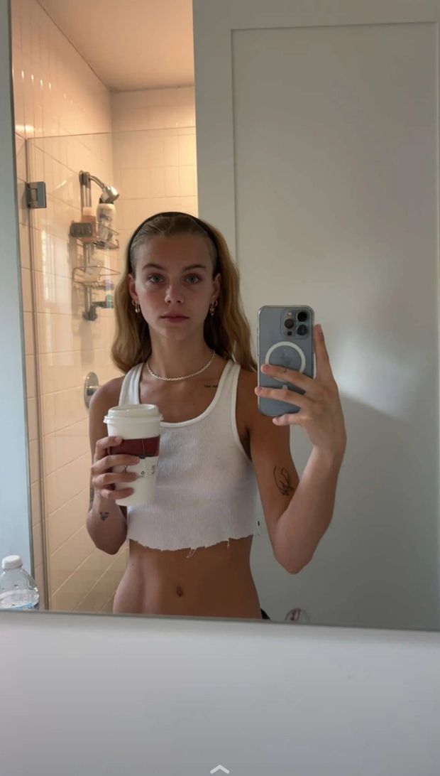 I wonder if she was dressed like that to pick up coffee..