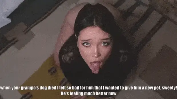 My hot girlfriend being a good pet for my horny grandfather