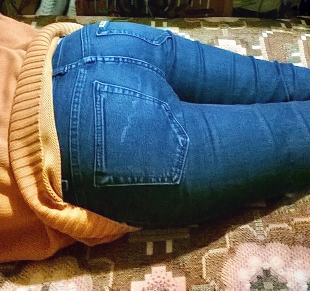 She doesn’t mind another man’s cum stain on her jeans cause she’s a slut