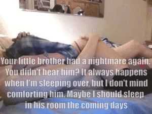 It seemed that my hot girlfriend was the only one able to calm my lil brother down after a nightmare.