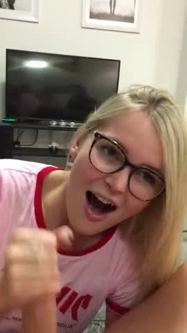 Glasses blonde loves cock