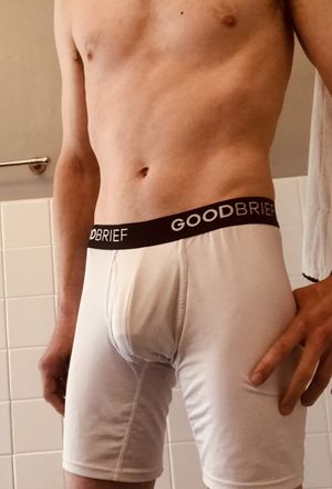 My cock bulge in some white boxers after my workout this morning