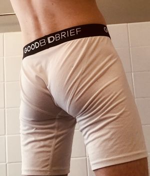 Rear view of me in white boxers after working out this morning.