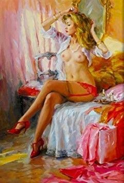 Painting of nude blonde