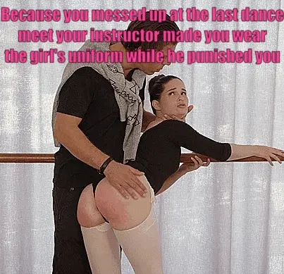 Sissy spanked wearing the female dance uniform