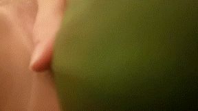 Girlfriend wrecks her little pussy, fucking it with a huge cucumber