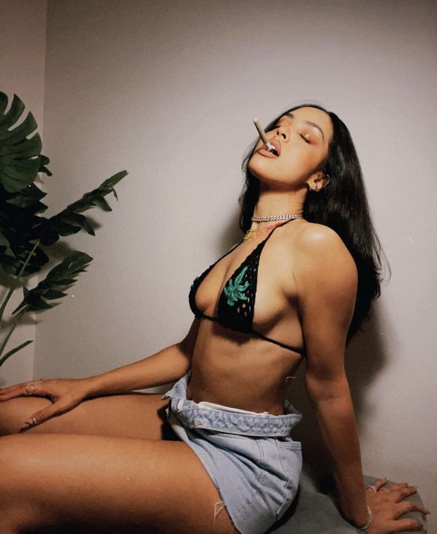 Beautiful babe smoking