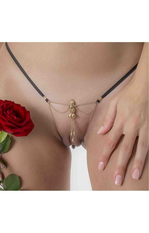 Enchanted - Gold Vagina Jewelry with Penis Charm