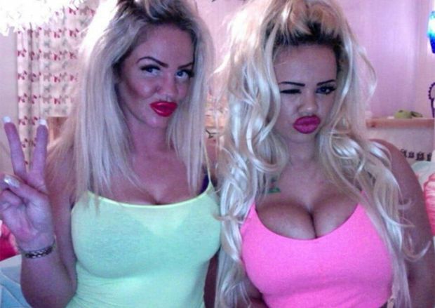 Mother/daughter busty bimbos.