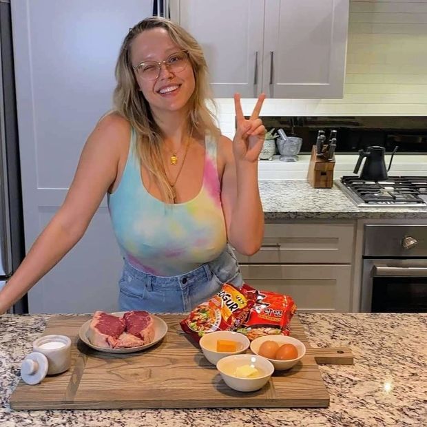 Big tit Maryanne cooking dinner!