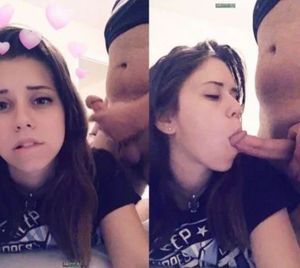 Really cute amateur brunette teen sucking dick