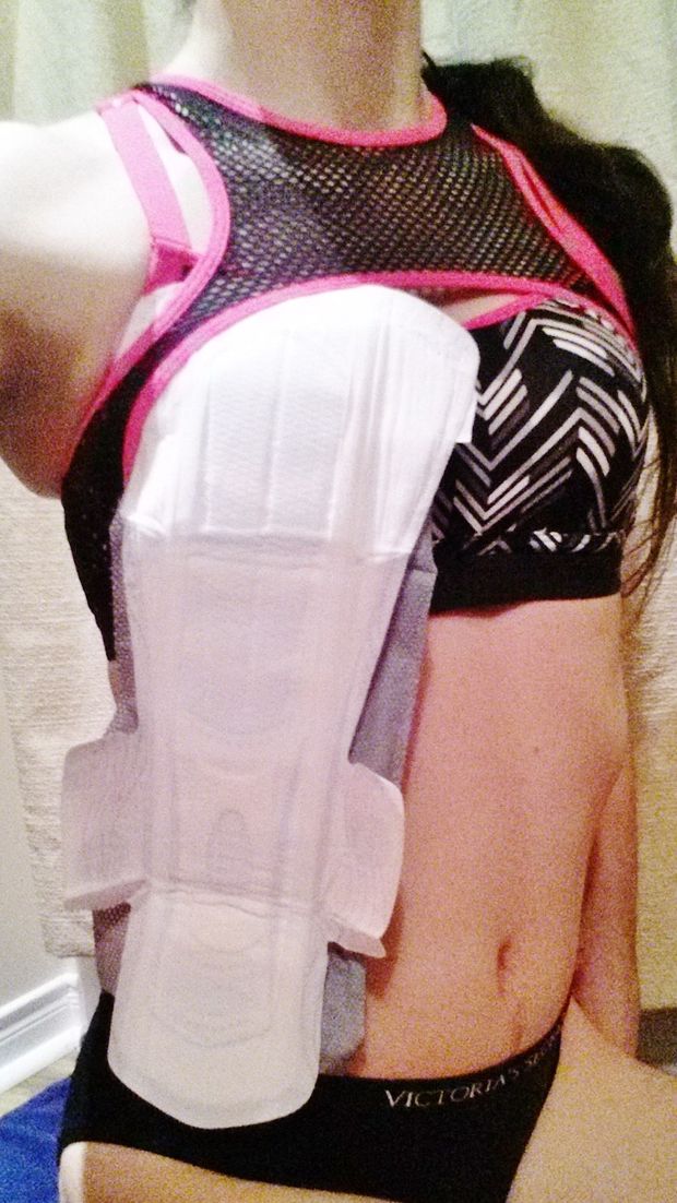 A thin slut next to her Kotex pad