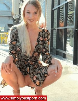 No Underwear Blonde Amazing Shaven Haven Upskirt Outdoors Gif
