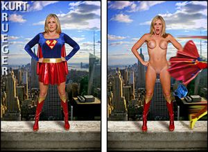 Clothes are blown of superhero woman