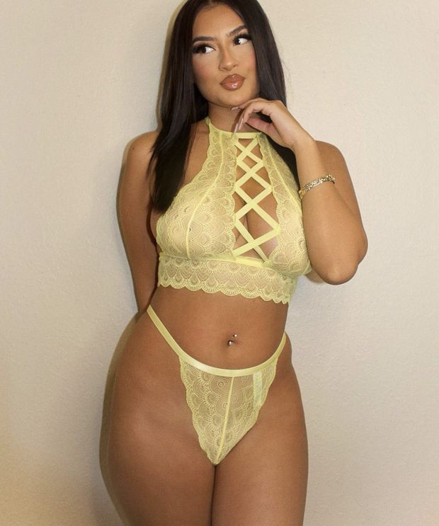 Sexy Latina in sexy yellow lingerie