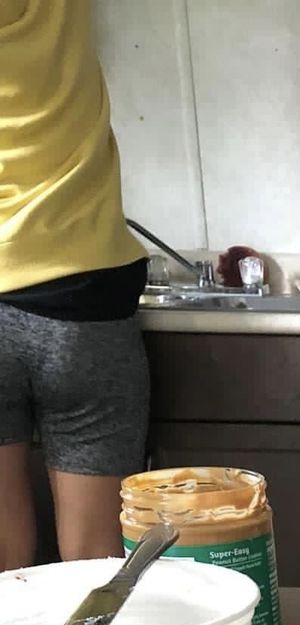 Here’s my 18 year old sister with that nice ass I unvirgin her tight ass and she wants me to smear peanut butter on her pussy and lick it