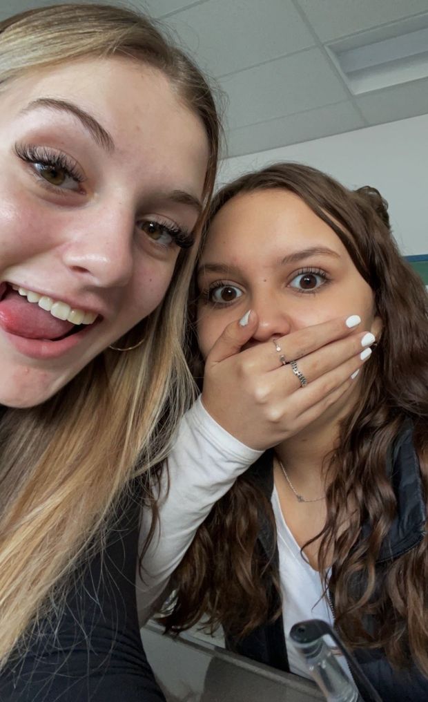 Keyra tongue friend hand on mouth