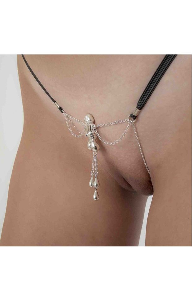 Trouble - Silver Vagina Jewelry with Penis Charm