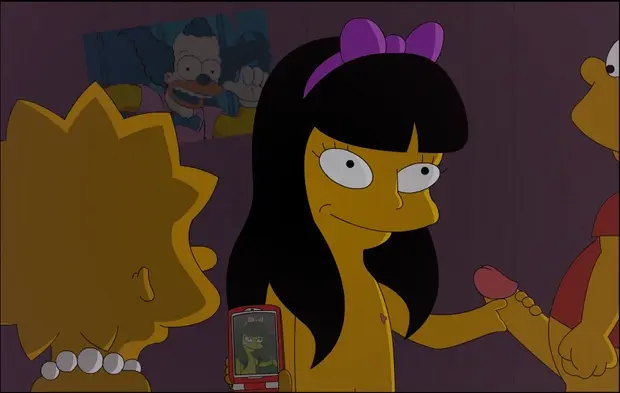 Jessica Lovejoy jerks off Bart while Lisa watches