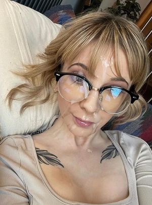 Cute amateur brunette with glasses, facialized