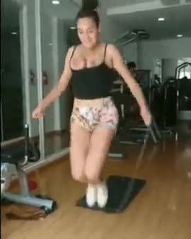Jump rope causes her tits to fall out