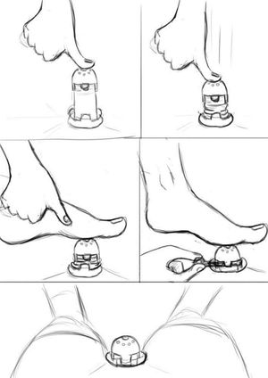 Smashign Chastity cage onto cock