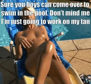 The neighbor's sons often came over for a swim while I was at work