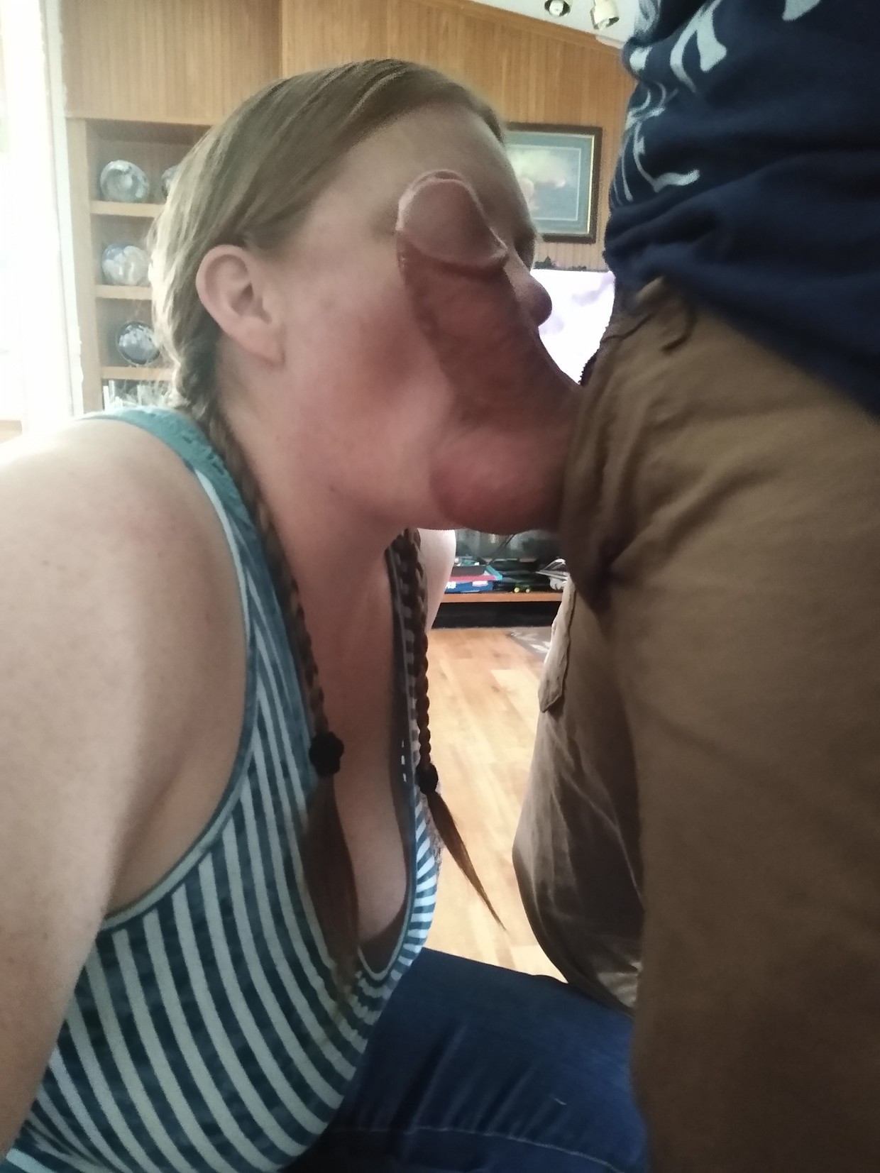 Hubby working I'm sucking balls