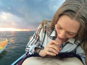 Amateur brunette giving some head while out on a kayak