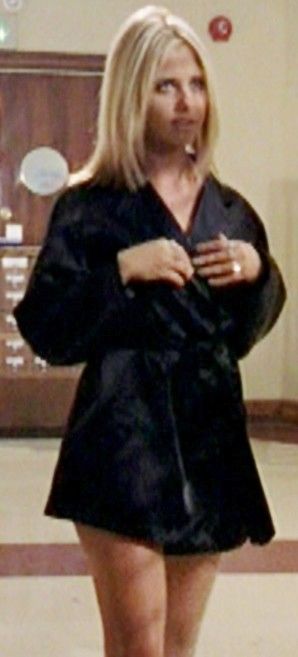 Sarah in sexy Black raincoat, long legs from Buffy pic 4