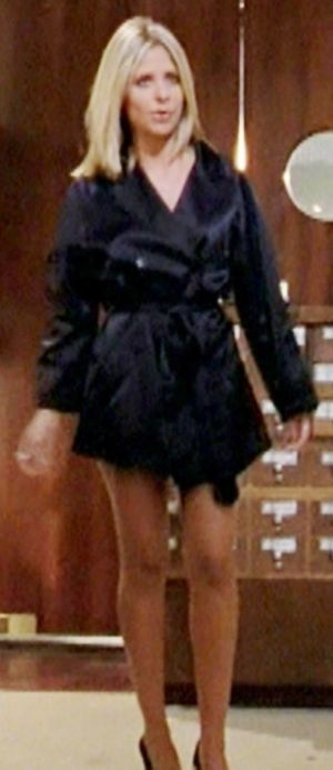 Sarah in sexy Black raincoat, long legs from Buffy 8