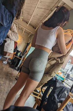 Skinny Asian in biker shorts 3
