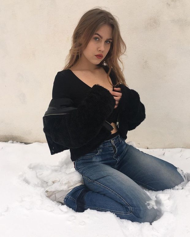 Blonde slut in snow