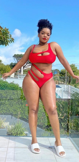 Jessica Mkhize in a Red bikini