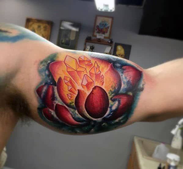 cool-3d-crystal-flower-mens-inner-arm-bicep-tattoo-design-ideas