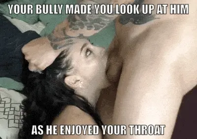 He looked down at you with a grin as he shoved his fat cock down your throat