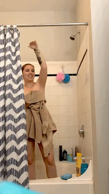 Hidden Cam Catches Sexy Blonde Wife Getting Out of Shower