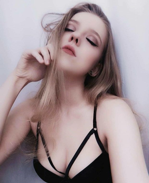 Blonde in black bra