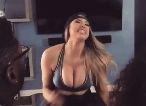 Antje Utgaard - shaking her boobs in a sports bra