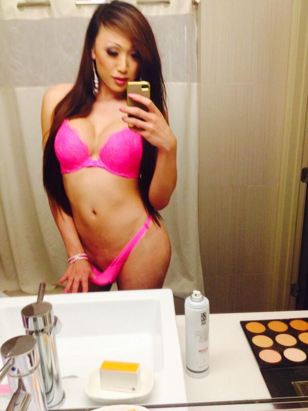 Asian Venus Lux pink lingerie selfie