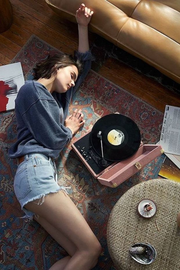 Hangin' with her tunes.