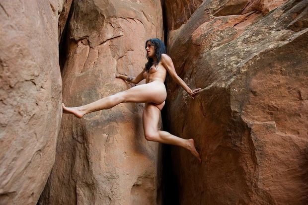 Sexy Nude Rock Climbing