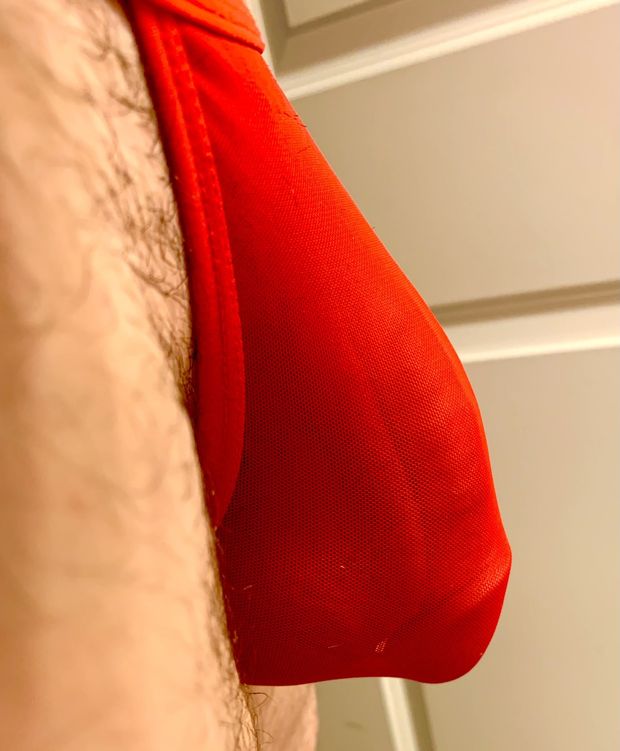 I love the way these new panties hug my throbbing cock